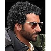Amnenl Black Curly Short Afro Wig for Men Fluffy Synthetic California Male Hair Wigs with Cap for Halloween Daily Use