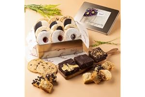 Dulcet Gift Baskets Sympathy & “Thinking Of You” Tin Box- Delicious Gourmet Confection Gift Set - Freshly Baked Chocolate Chip Cookies, Fudge Brownies, Linzer, Chinese Holiday Candy, Rugelah.