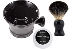 GRANDSLAM Ceramic Shaving Soap Bowl Kit For Men, Pure Badger Shaving Brush, Shaving Cream Soap, Wide Mouth, Ceramic Black Shaving Soap Bowl/Mug with Knob Handle