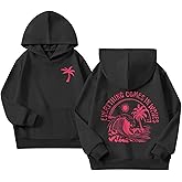 KIEKIECOO Girls Palm Graphic Hoodie Beach Cute Hoodies With Pocket Kids Preppy Sweatshirt Ocean Pullover Long Sleeve Top