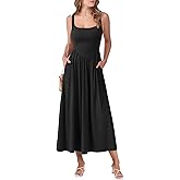 ANRABESS Sundresses for Women 2025 Summer Casual Sleeveless Square Neck Smocked Flowy Beach Vacation Midi Dress with Pockets