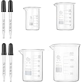 Glass Beaker Set 4 Pack &ndash; 25-200ml, Low Form, with Pipettes | Graduated Lab Beakers, Thick Wall Griffin Design, 4 Sizes for Science, DIY &amp; Kitchen &ndash; Heat Resistant, Durable