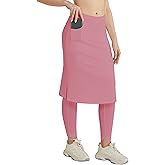 HOKOYI Women's Modest Long Skirt with Attached Leggings Pockets Midi Cover Up Workout Skirted Capris