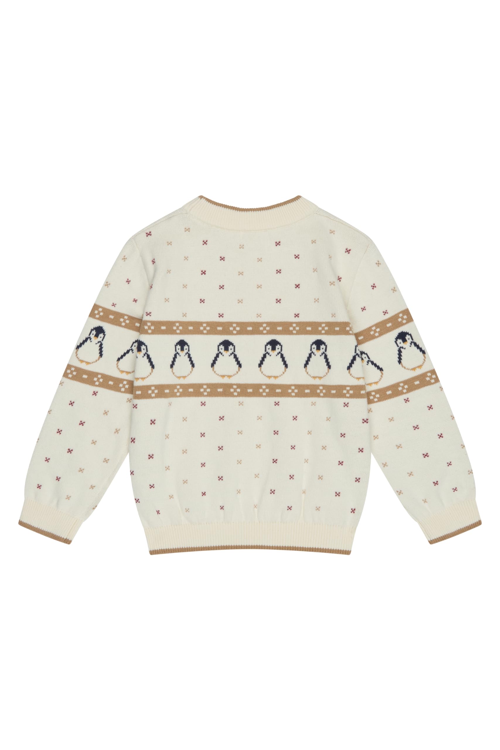 Photo 1 of MORI Baby Penguin Fair Isle Knitted Jumper - Cotton Roll Neck Sweater with Buttons for Toddlers and Babies - Soft Cozy Unisex Festive Winter Wear - 0-3 Months Cream