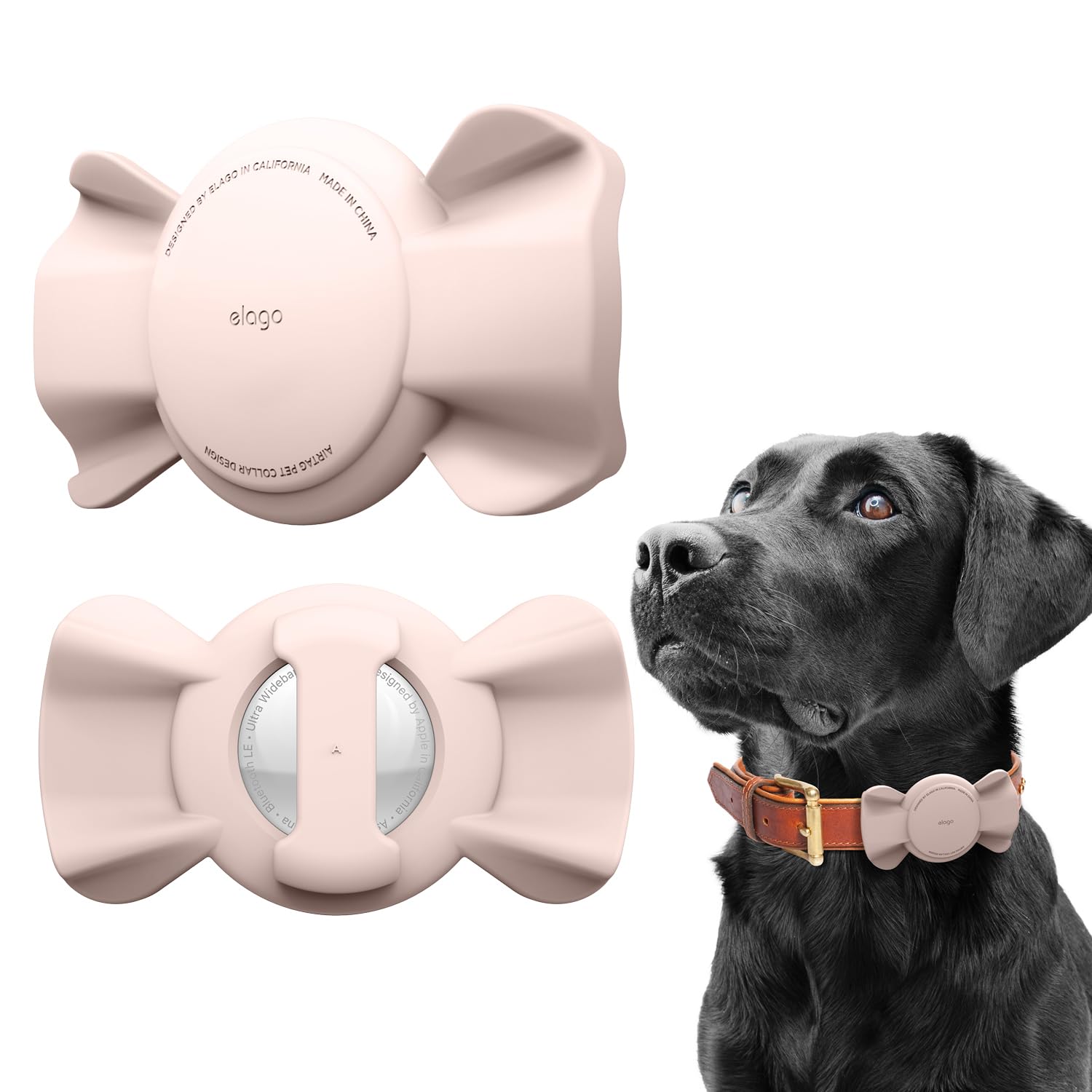 elago Pet Collar Ribbon Case Compatible with Apple AirTag 2 & 1, Cute Designed Holder for Dog Cat Collar Loop Harness, Premium Silicone Protective Cover [Tracking Device Not Included] (Sand Pink)