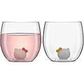 JoyJolt Hello Kitty & Mimmy 3D Icon Short Drinking Glasses Set of 2, 13.5oz Stemless Tumblers, Glassware, Sanrio Stuff for Adults