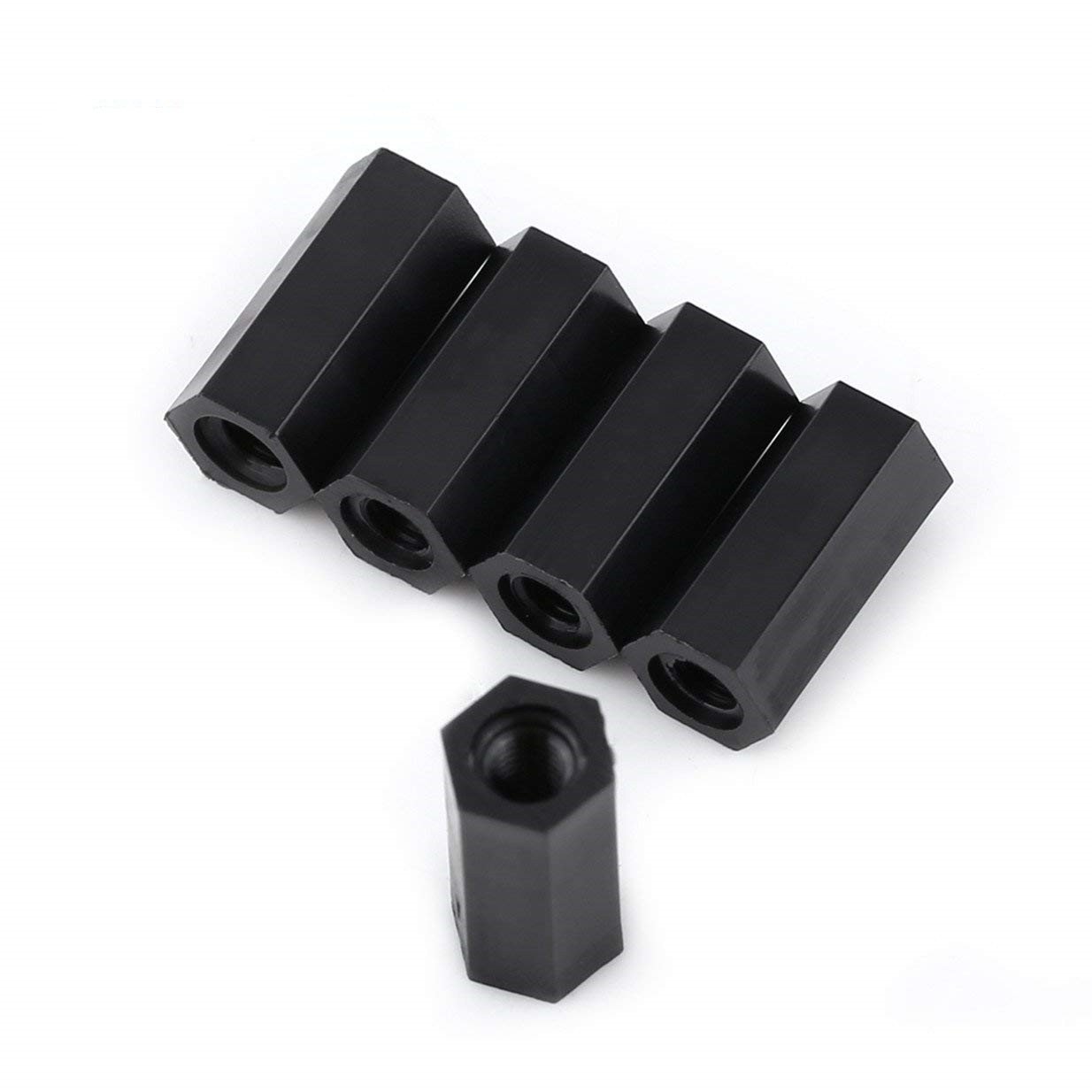 100Pcs M3 Female to M3 Female Hex Threaded Standoff Spacer Pillar 8mm 10mm 12mm 15mm Nylon Black (10mm)