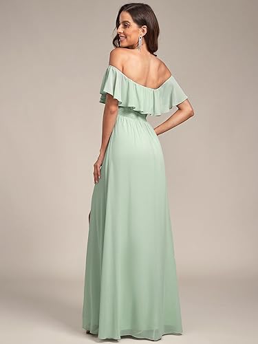 Ever-Pretty Women's Summer Off The Shoulder Flowy Chiffon Formal Wedding  Guest Dresses Maxi Side Split Bridesmaid Dress Mint Green US22 in Dubai -  UAE