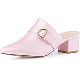 Allegra K Women's Pointed Toe Chunky Heel Pink Mules Shoes 10 M US