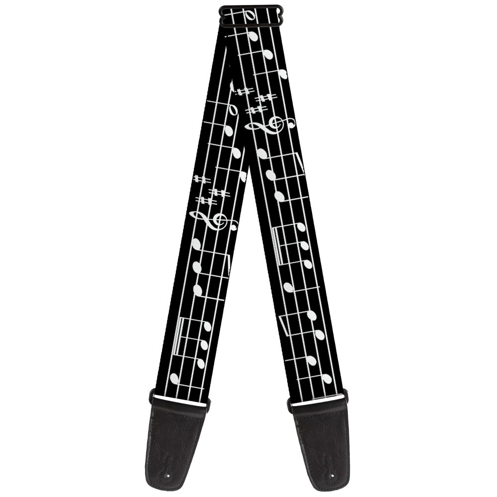 Buckle-Down GS-W33920 Guitar Strap, Music Notes Black/White - 2" Wide - 29-54" Length