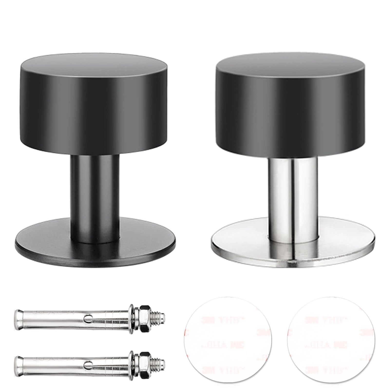 Photo 1 of 2 Pcs Door Stoppers, Heavy Duty Modern Cylindrical Doorstops Without Drill, Rubber Bumper Adhesive Door Stop Wall Protector,2.36inch