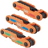 Klein Tools 70543 3-Piece Compact Folding Hex Key Set, Metric, SAE, Torx Sizes, 25 Keys, Industrial Strength Heat Treated All