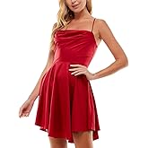 LuFeng Women's Sexy Satin Spaghetti Strap Backless Draped Asymmetric Hem Homecoming Party Mini Skater Dress