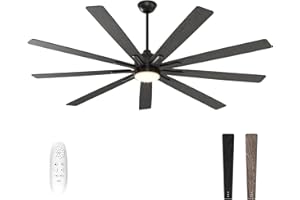 warmiplanet Ceiling Fan with Lights Remote Control, 72-Inch, Silent DC Motor, 6 Speed, Dimmable LED Light, Black(9-Blades)