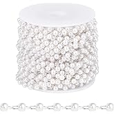 [33 FT] Silver Plated Pearl Beads Chain Bulk for Jewelry Making, 3mm Pearls Beaded Brass Oval Link Chains Roll Spool for DIY Craft Jewelry Making