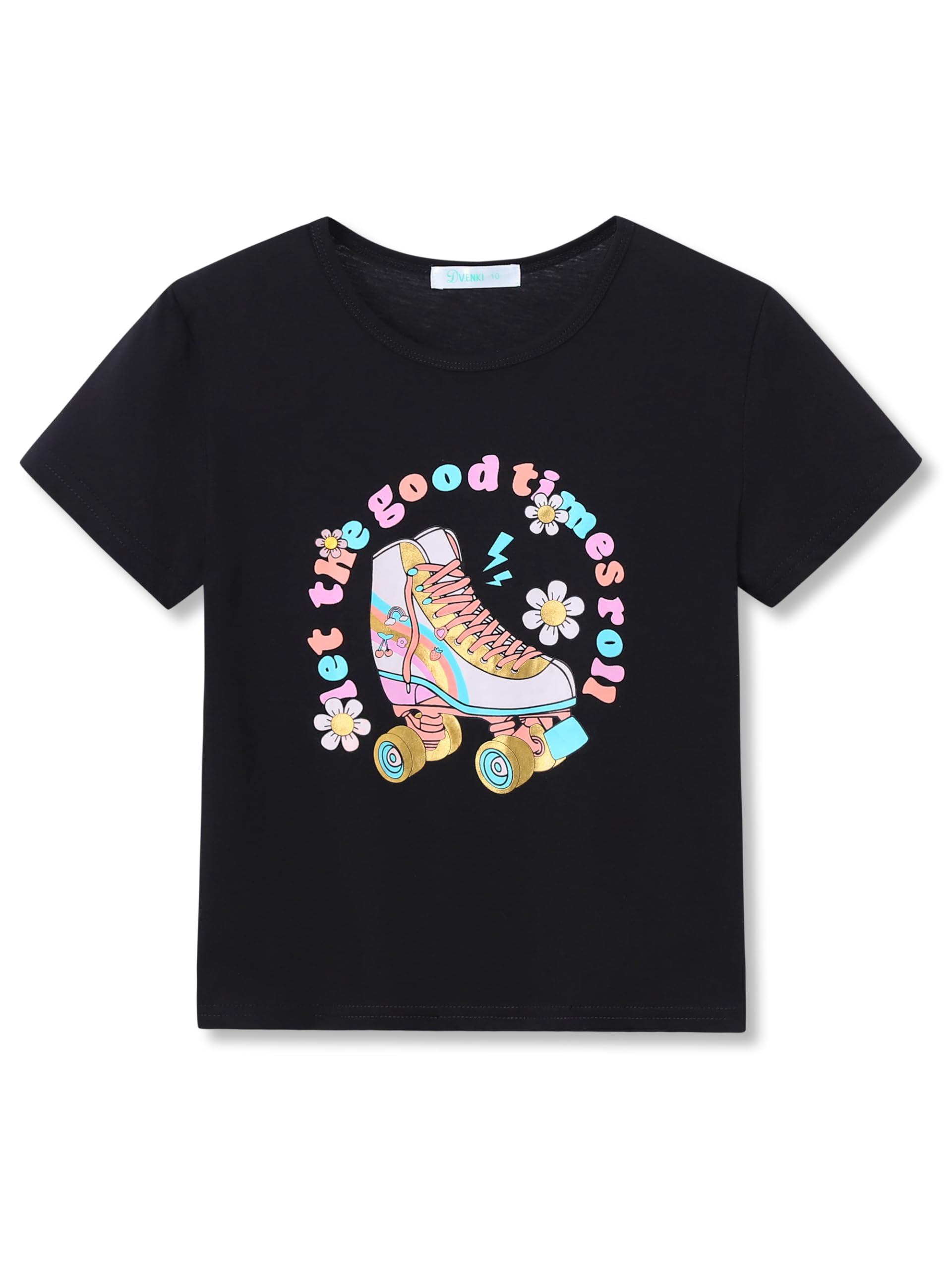 Photo 1 of Dvenki Girls Trendy Summer Tops Roller Skates Theme Shirts for Kids Graphic Print Crew Neck Tees Size 7/8