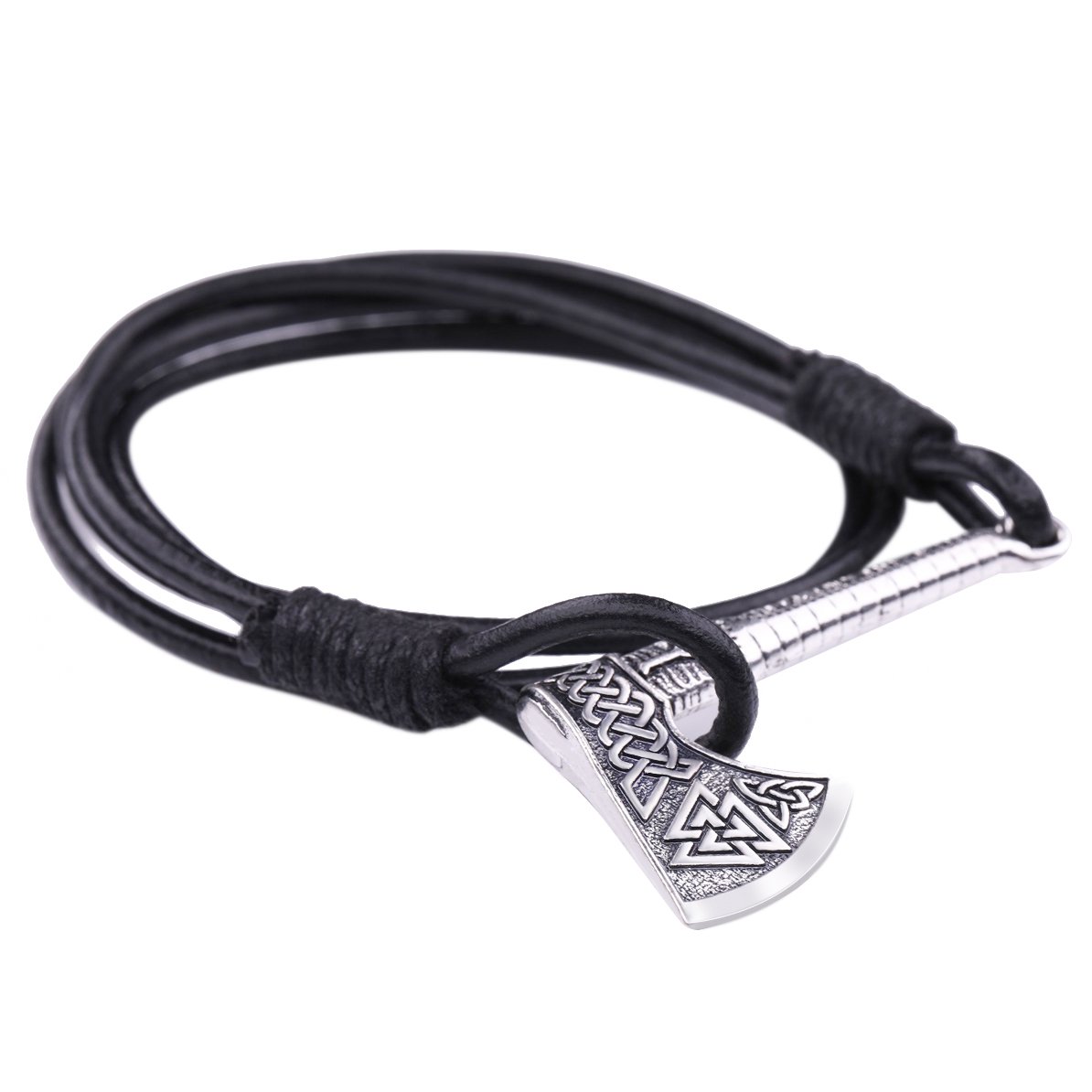 LIKGREAT Viking Slavic Perun's Axe Valknut Wrap Anchor Leather Rope Braided Bracelets (Style 1)