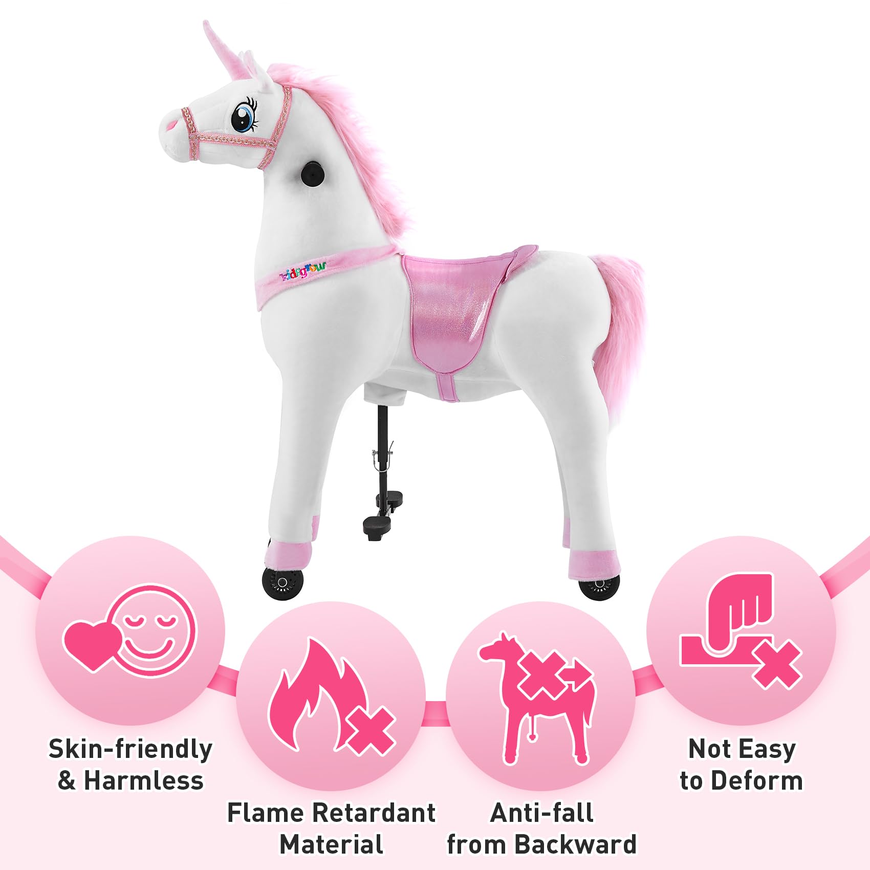 Kidsgrow Ride on Horse Unicorn Toy for Kids Riding Horse Pony Rider Mechanical Cycle Walking Action Plush Animal for 4 to 9 Years, No Battery or Electricity,Max Load 165 LBS, Medium Size
