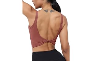 LUYAA Womens Workout Sports Bras Backless Padded Yoga Tank Tops Crop Twist Low Back Cami Bra for Gym