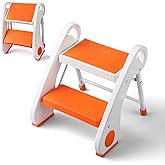 STOODER Toddler Step Stool - Foldable 2-Step Stool with Non-Slip Rubber Feet & Platform, Safety Lock, 300lbs Capacity, Lightweight for Potty Training, Bathroom Sink, Kitchen, Orange