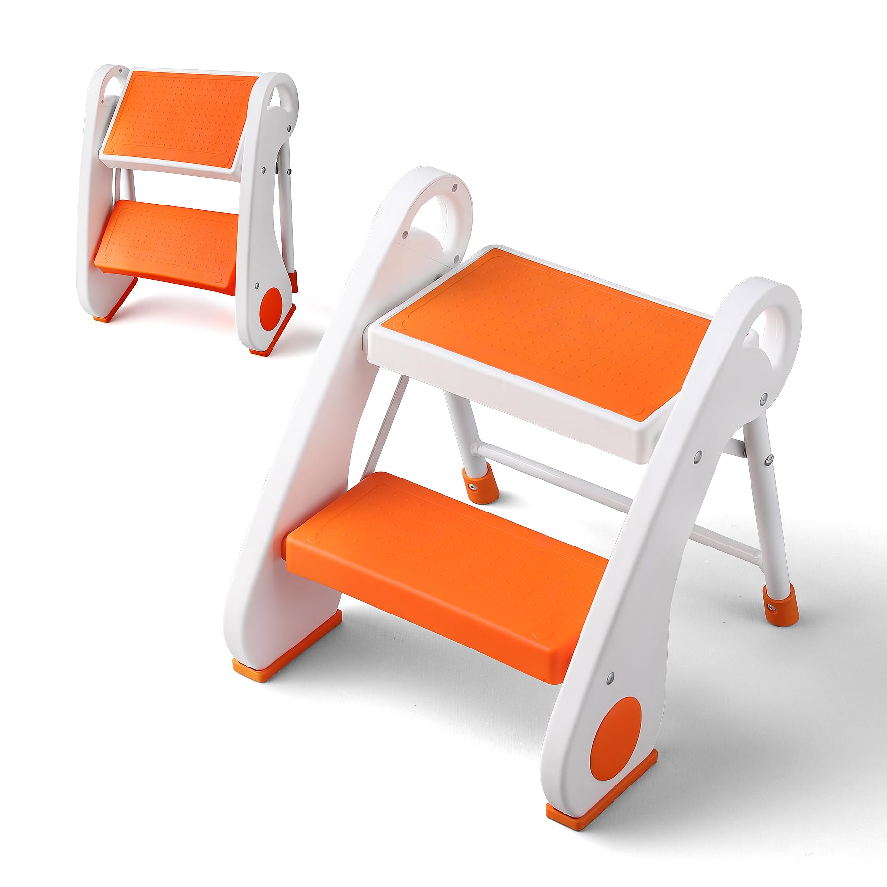 Photo 1 of STOODER Toddler Step Stool - Foldable 2-Step Stool with Non-Slip Rubber Feet & Platform, Safety Lock, 300lbs Capacity, Lightweight for Potty Training, Bathroom Sink, Kitchen, Orange