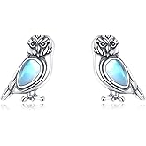 VONALA Owl Earrings 925 Sterling Silver Owl Moonstone Stud Earrings Animal Earrings Owl Jewelry Gift for Women Men Lovers