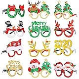 12 Pcs Christmas Glasses Frames Glitter Party Costume Eyeglasses for Christmas Parties Holiday Favors Cosplay Photo Booth (One Size Fits All)