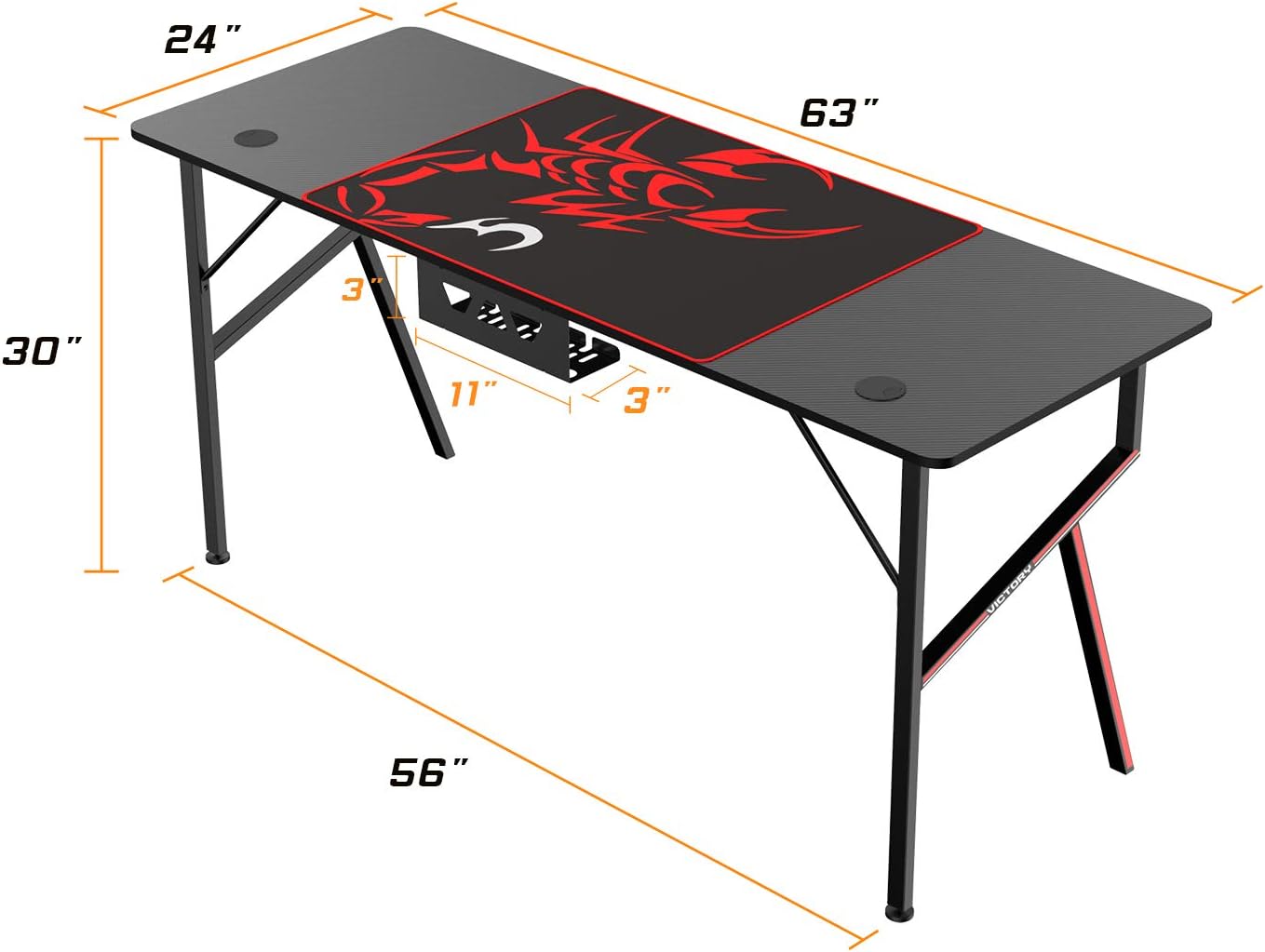 DESIGNA 63'' Gaming Desk, K-Shape Computer Desk with Free Mouse pad, Cup Holder& Headphone Hook & Controller Stand, Gamer Workstation for Home Office, Black: Kitchen & Dining