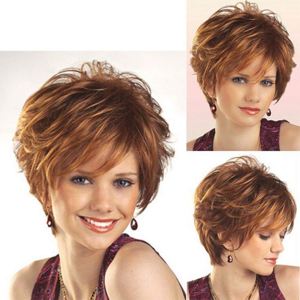 Ms Short Curly Human Hair Wigs Women'S Party Wig Carnival Halloween Diva Short Curly Brown-001