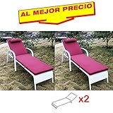PACK 2X TUMBONAS DE ALUMINIO COLOR BLANCO CON 2X COLCHONES CON CABEZALES COLOR ROJO VINO