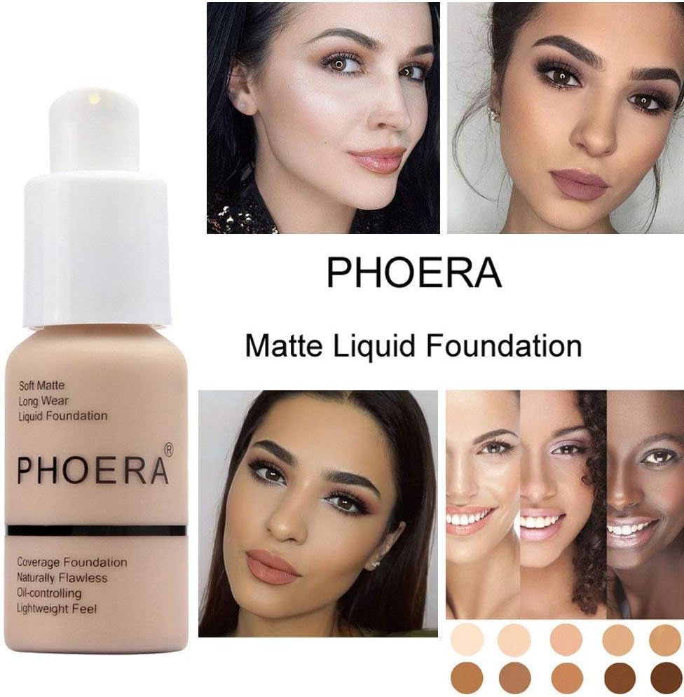 Foundation Liquid,99native Foundation Full Coverage New 30ml PHOERA 24HR Matte Oil Control Concealer Liquid Foundation(105)(E) (G)