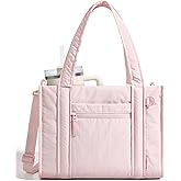 BAGSMART Boxy Tote Bag for Women, Crossbody Bag with Zipper, Crush Bow Purses for Travel Work College