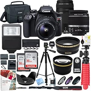 Canon T6 EOS Rebel DSLR Camera with EF-S 18-55mm f/3.5-5.6 IS II and EF 75-300mm f/4-5.6 III Lens and SanDisk Memory Cards 16GB 2 Pack Plus Triple Battery Accessory Bundle