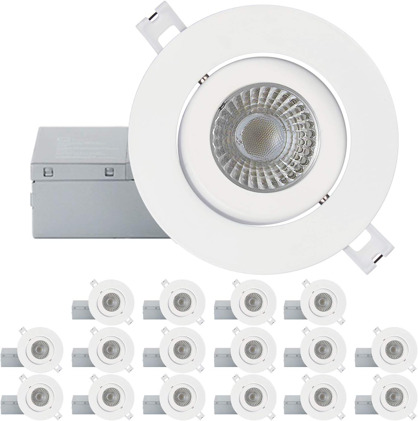 Pack of 16 QPLUS 4 Inch Gimbal Recessed LED Pot Lights, 10 Watts