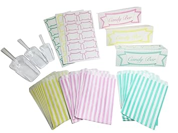 EAST-WEST Trading GmbH Jumbo Candy Bar Süßigkeiten Set für Hochzeit, Party, Feste - 3 Kellen, 30 Tüten, 3 Aufsteller/Schilder