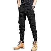 Charfille Men's Casual Cargo Pants Tapered Loose Fit Cuffed Joggers Sweatpants Drawstring Tactical Pants with Multi Pockets