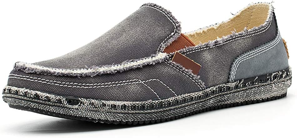 Mens Canvas Shoes Slip on Deck Shoes Boat Shoes Non Slip Casual Loafer Flat Outdoor Sneakers