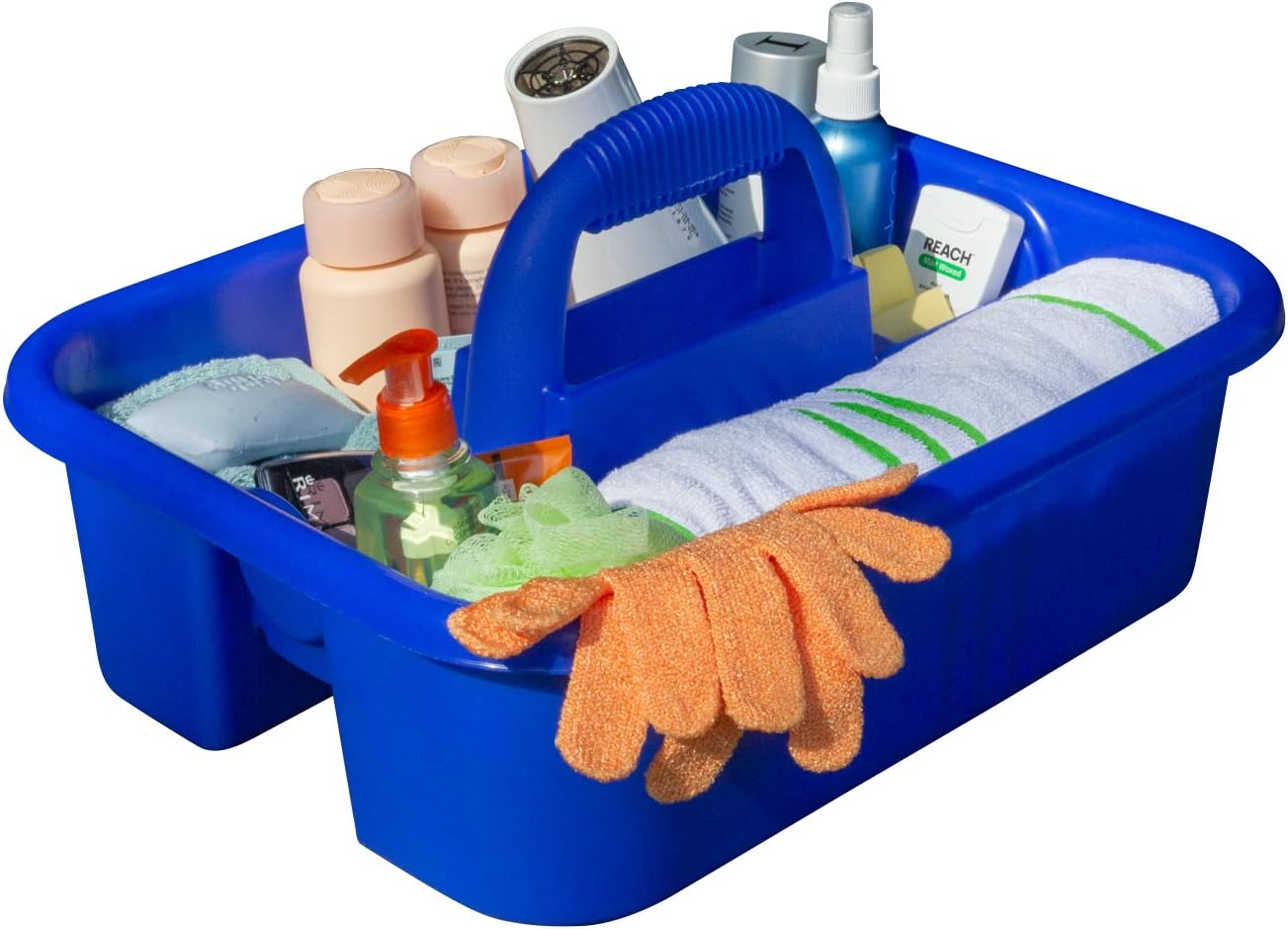 Akro-Mils 09185 Plastic Tote Tool & Supply Cleaning Caddy with Handle, (18-3/8-Inch x 13-7/8-Inch x 9-Inch), Blue (09185BLUE) - Cleaning Product Tote - 
