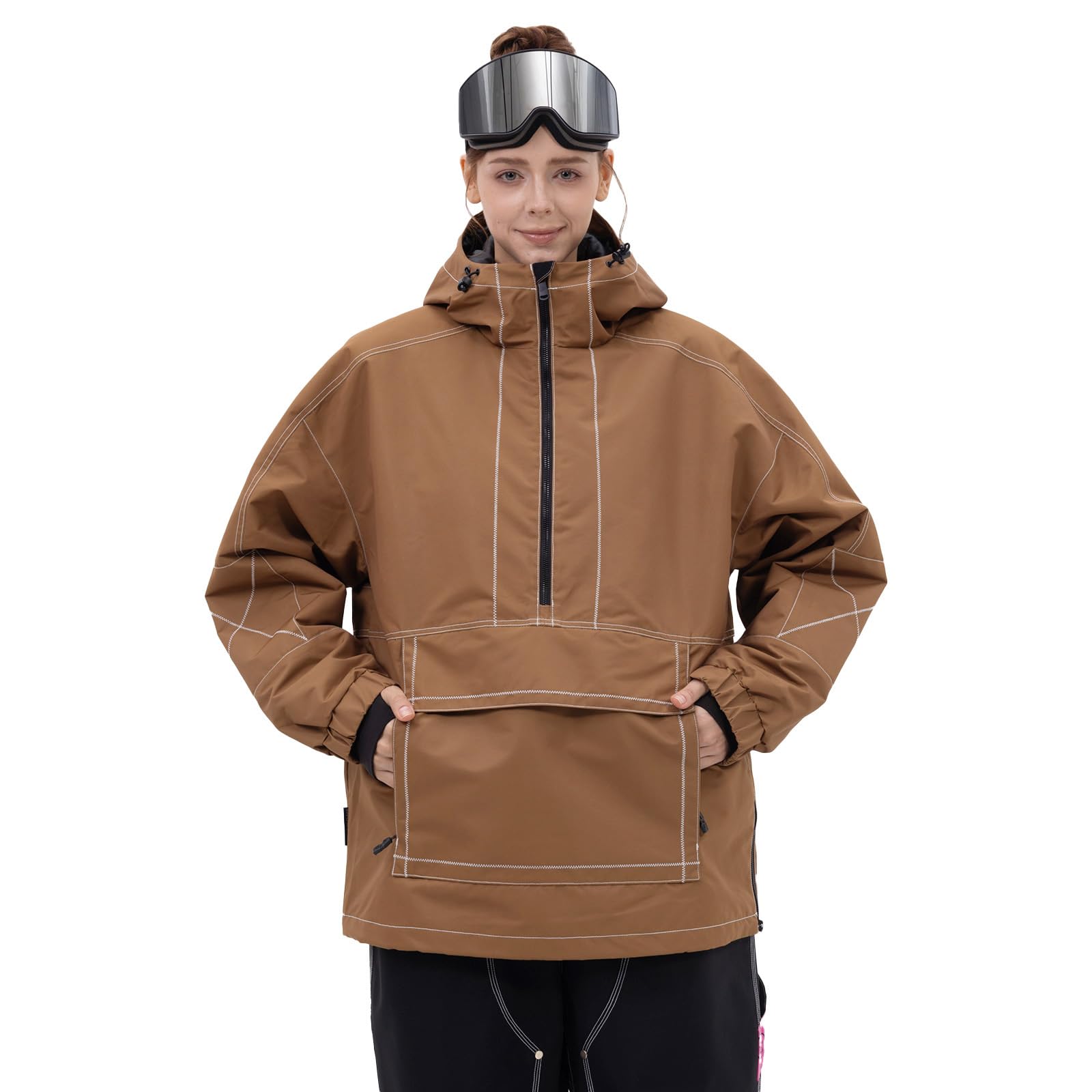 Photo 1 of SNOWVERB Womens Baggy Snow Insulated Jacket Winter Waterproof Big Cargo Pocket Windproof Snowboarding Jacket with Hood (US, Alpha, Large, Regular, Regular, Brown)