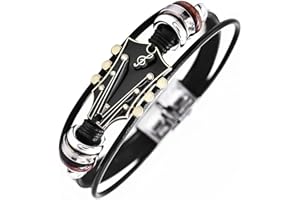 ROJEMXVE Retro Guitar Leather Bracelet for Man Women Unique Bead Braided Handmade Ethnic Tribal Cuff Multi-Layer Cords Wrap Music Shape Punk Rock Jewelry Gifts Wristband