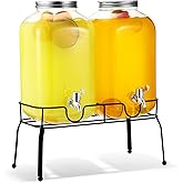 FillTouch 2 Pcs 2 Gallon Plastic Beverage Dispensers with Stand Large Clear Drink Containers for Parties with Spigot Lid for Weddings Countertop Summer Party Bar Picnics Water Ice Tea Lemonade Juice