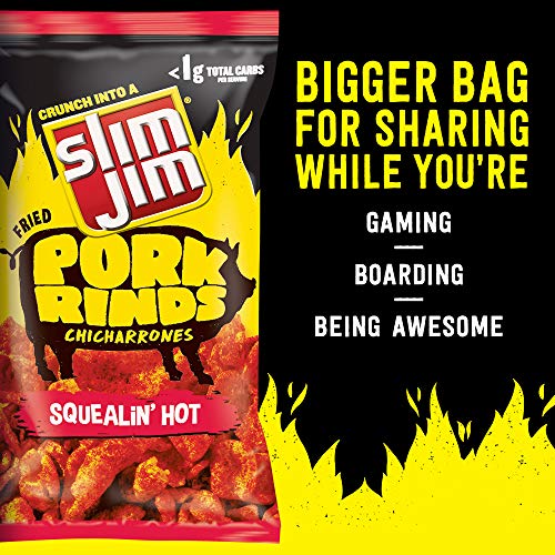 Slim Jim Pork Rinds Squealin' Hot Fried Snacks, Keto Friendly, 4.5 oz