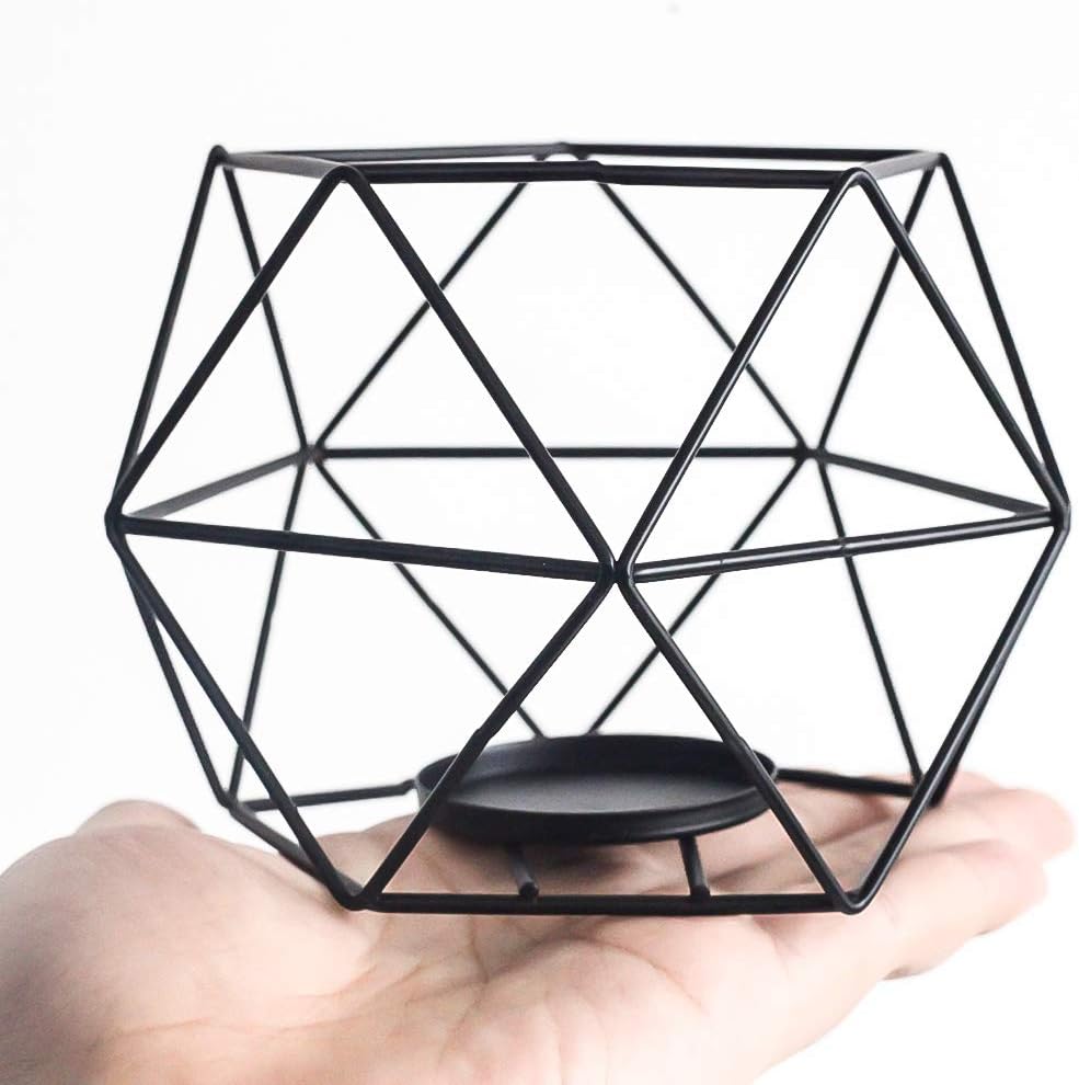 SUJUN Candle Holder for Home Decor Candleholder for Tealight Candle Metal Geometric Candlesticks (1pc Black): Home & Kitchen
