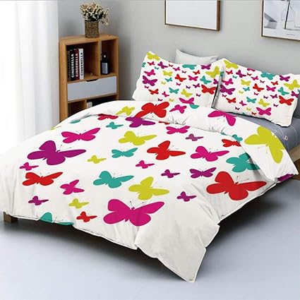 Set Copripiumino Farfalle Ispirate Alla Primavera Che Formano Un Cuore Immagine Multicolore Amore Natura Tema Decorativo Set Di Biancheria Da Letto Decorativo 3 Pezzi Con 2 Cuscini Simmetrici Multic Amazon It Casa E