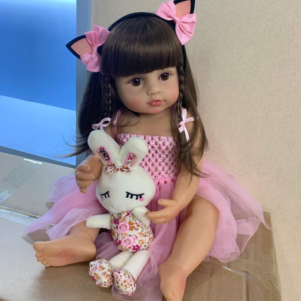 Zero Pam Reborn Baby Dolls Girl Long Hair 22 Inch Realistic Dolls Bebe Silicone 55CM Reborn Toddler Dolls Silicone Full Body with Bunny Toys