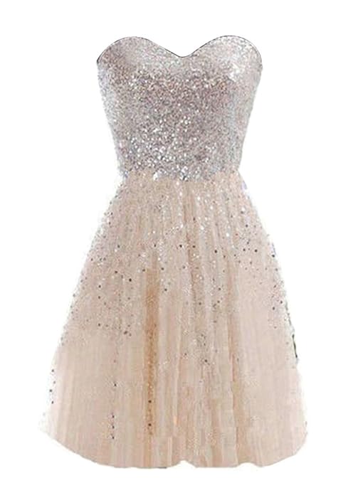 ZiXing Damen Abendkleider Chiffon Pailletten Kurz Partykleid Ballkleid Abschlussball Kleid