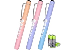 RISEMART 3 Pack Pen Lights for Nurses with 6 Batteries - Reusable Pen Light with Pupil Gauge and Ruler, Nurse Accessories for Work, Medical Penlights for Nursing Student Doctors EMT CNA (Gradient Pink Purple)