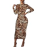 Women's Long Sleeve Bodycon Dress - Midi Casual Club Party Long Fitted Tight Fall Dresses