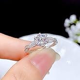 Shiny Full Diamond Ring 1Carat Round Cut Cubic Zirconia Promise Wedding Ring for Women Silver Ring CZ Cocktail Ring Eternity 950 Platinum Simulate Moissanite Ring Adjustable Ring 019