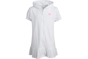 Pink Platinum Girls Swim Cover Up - Full Zip Hooded Ruffled Kids Terry Cloth Bathrobe, Swim Cover Up Dress for Girls (2T-16)